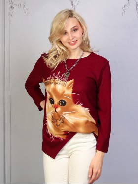 Ladies Cat Printed Knit Fashion Top 